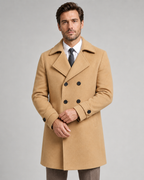 Men's Double-Breasted Wool Overcoat - Wide Lapel