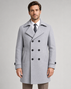 Men's Double-Breasted Wool Overcoat - Wide Lapel