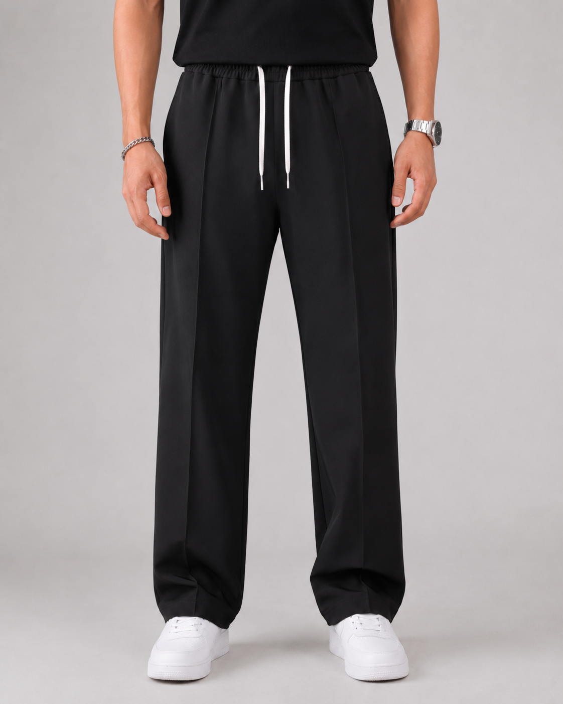 Men's Elasticated Waist Drawstring Pants Straight Relaxed Leg