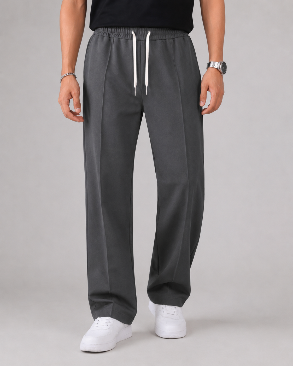 Men's Elasticated Waist Drawstring Pants Straight Relaxed Leg