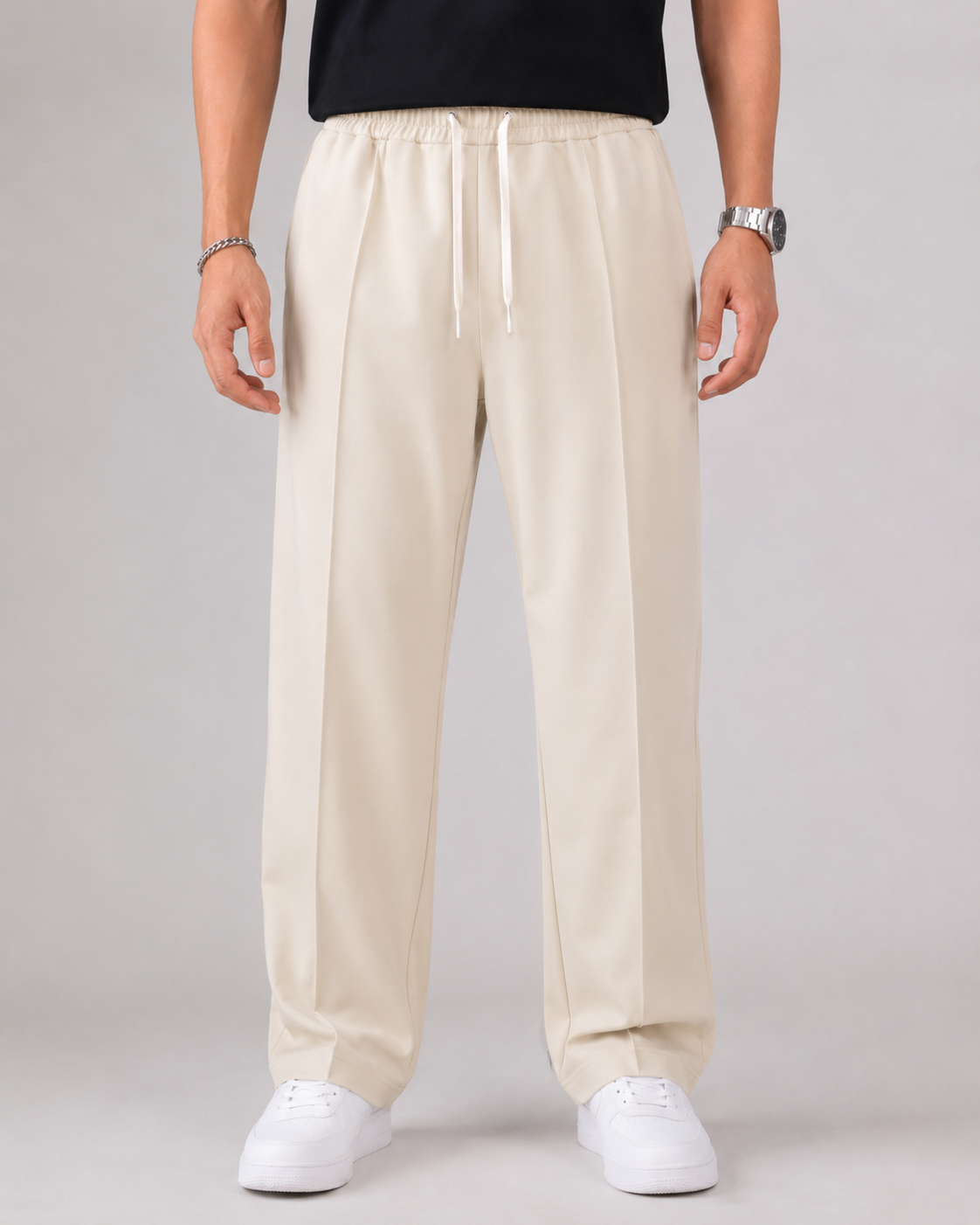 Men's Elasticated Waist Drawstring Pants Straight Relaxed Leg