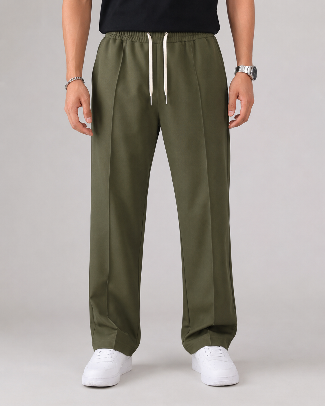 Men's Elasticated Waist Drawstring Pants Straight Relaxed Leg