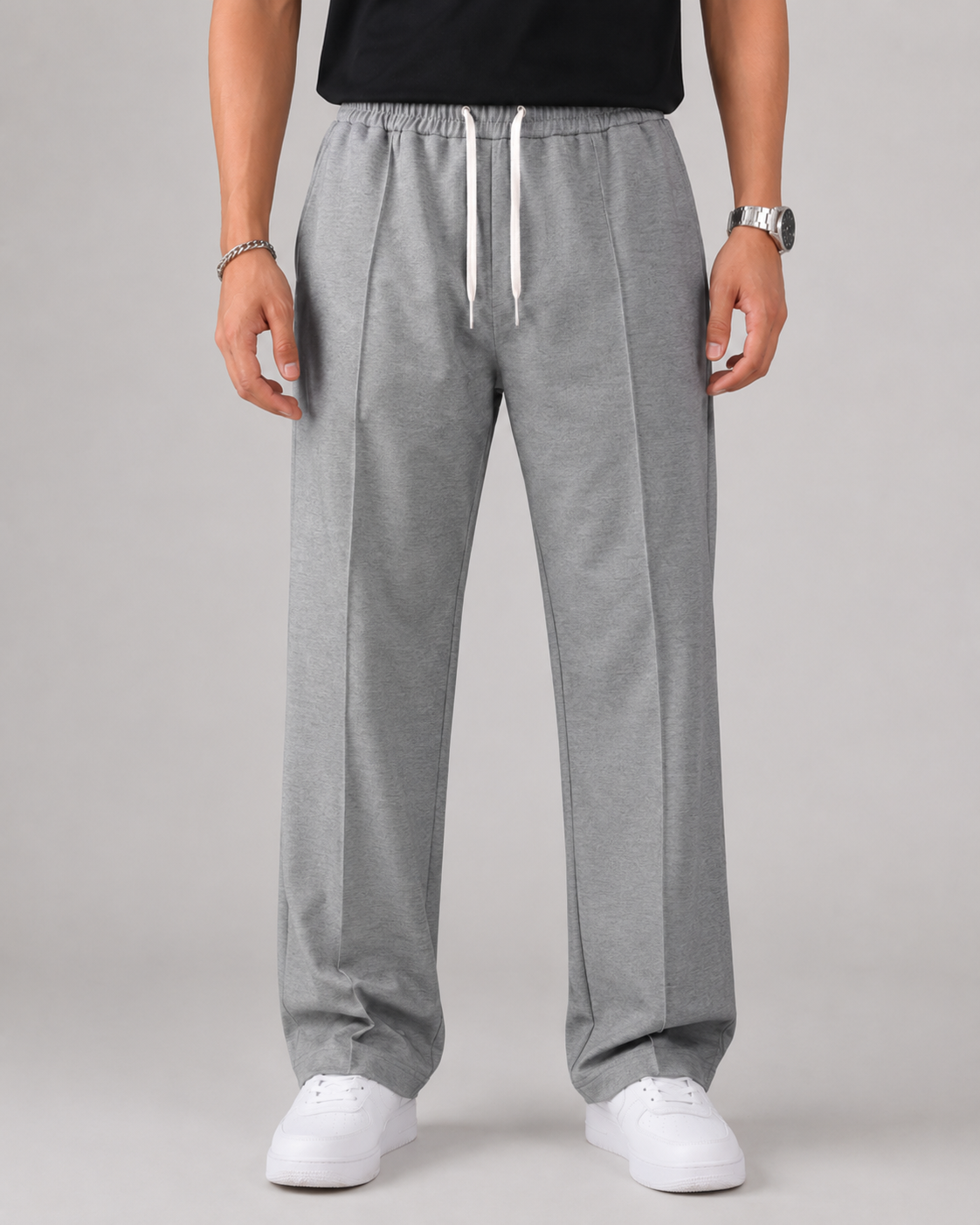 Men's Elasticated Waist Drawstring Pants Straight Relaxed Leg