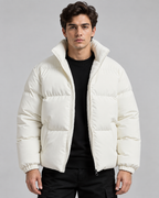 Men's Fleece-Lined Puffer Jacket - Funnel Neck Zip-Up