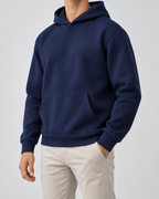 Men's Fleece Pullover Hoodie - Ribbed Cuff Detail