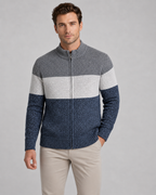 Men's Full-Zip Cardigan - Color Block Stand Collar
