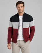 Men's Full-Zip Cardigan - Color Block Stand Collar