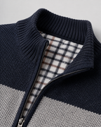 Men's Full-Zip Cardigan - Color Block Stand Collar