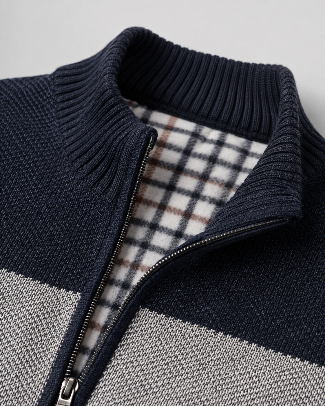 Men's Full-Zip Cardigan - Color Block Stand Collar