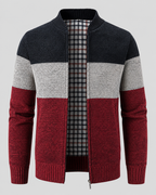 Men's Full-Zip Cardigan - Color Block Stand Collar