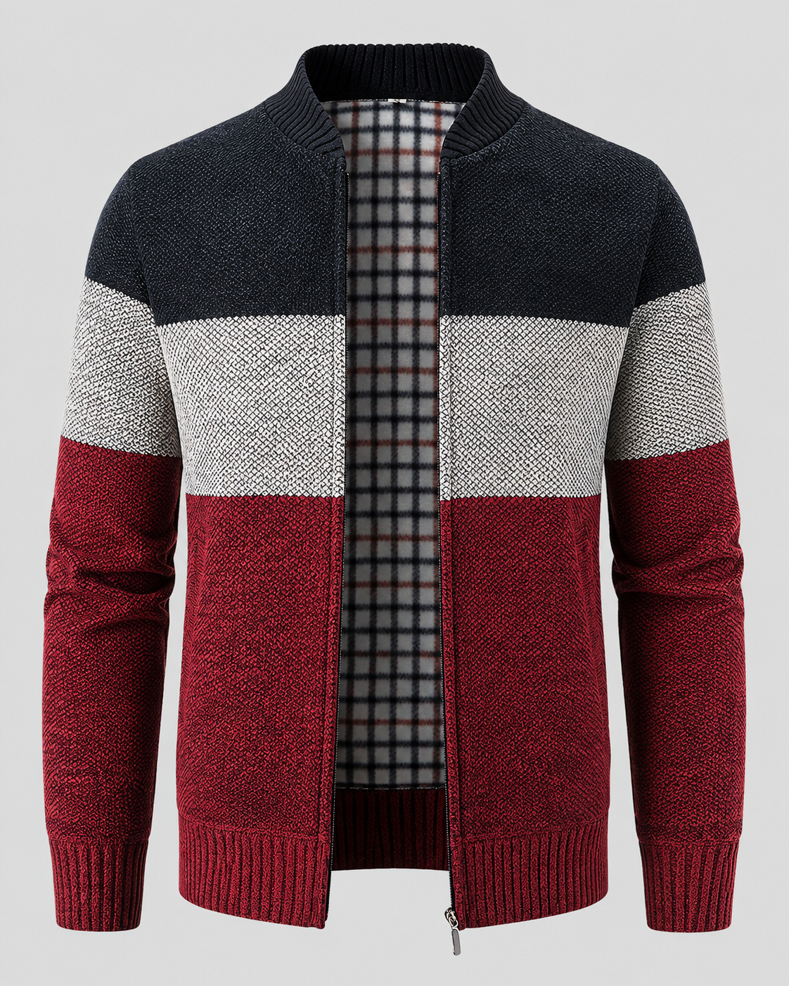 Men's Full-Zip Cardigan - Color Block Stand Collar