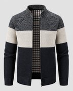 Men's Full-Zip Cardigan - Color Block Stand Collar
