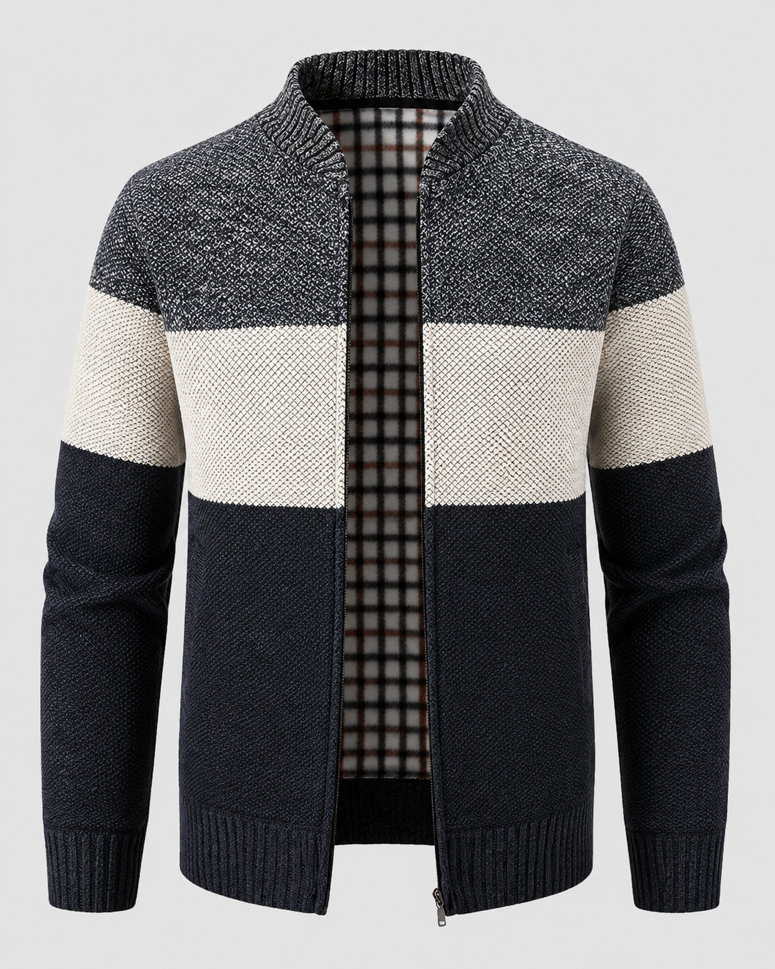 Men's Full-Zip Cardigan - Color Block Stand Collar