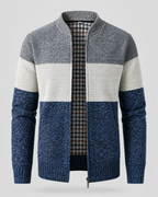 Men's Full-Zip Cardigan - Color Block Stand Collar