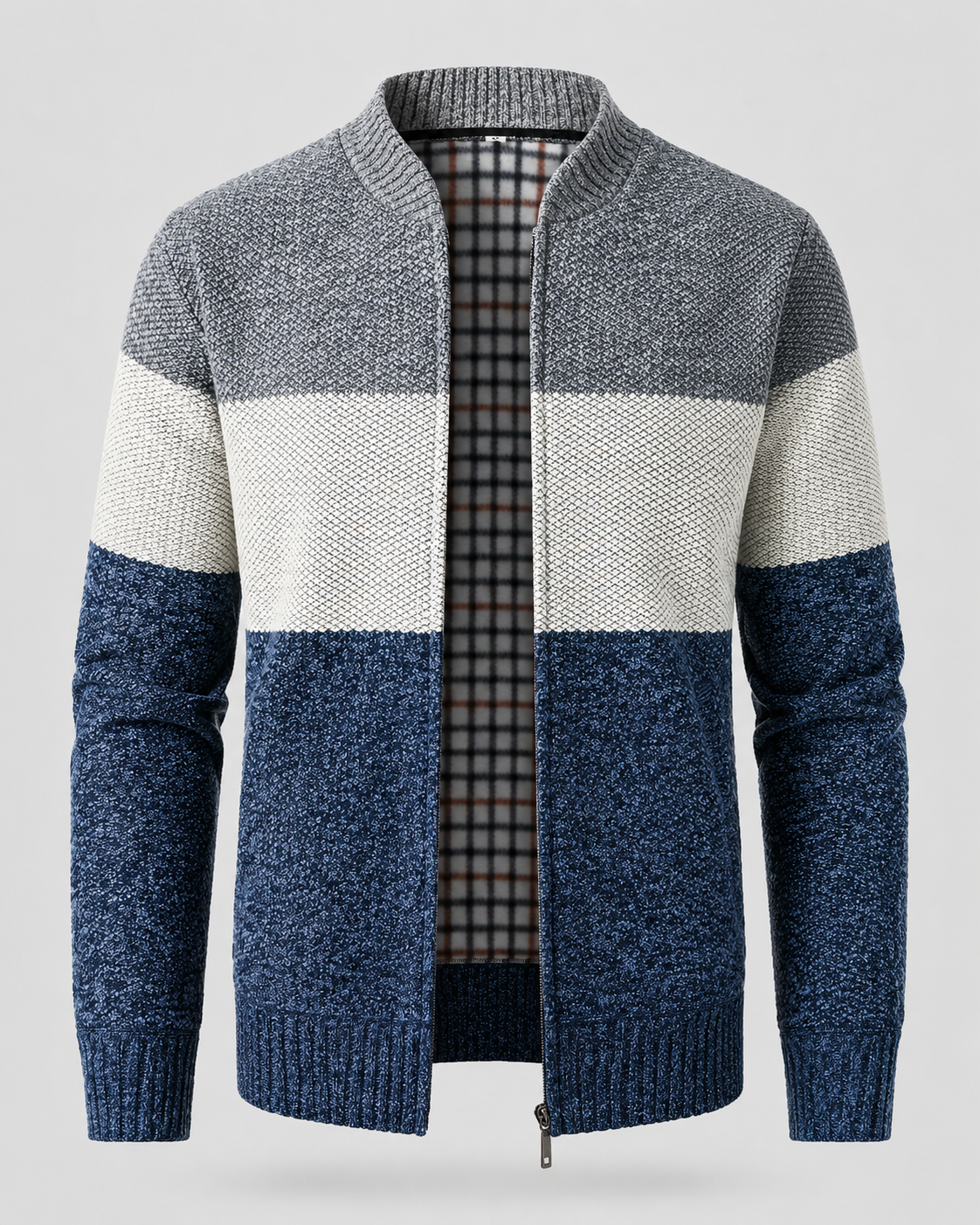 Men's Full-Zip Cardigan - Color Block Stand Collar