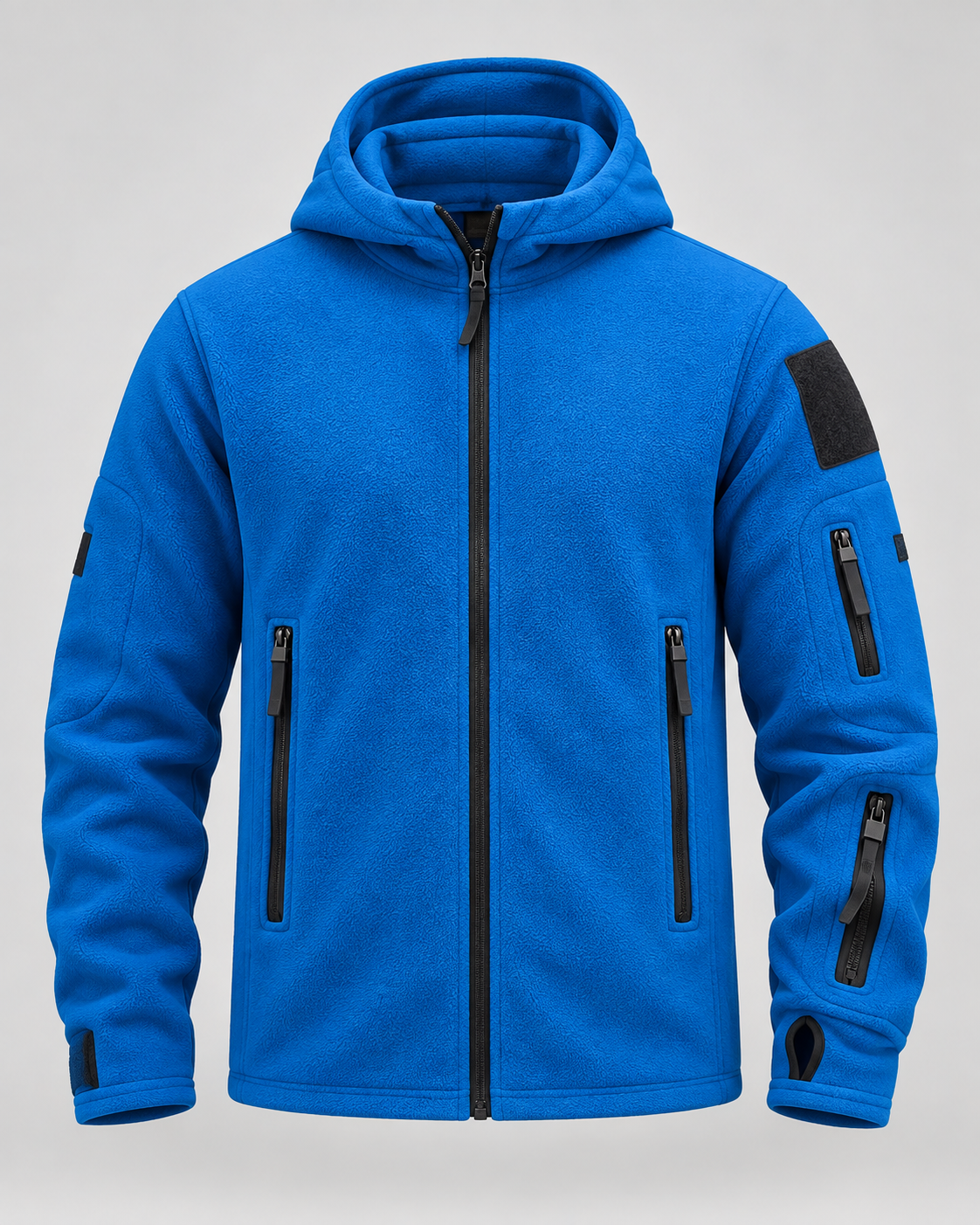 Men's Full-Zip Fleece Jacket - Hooded Multi-Pocket Regular Fit