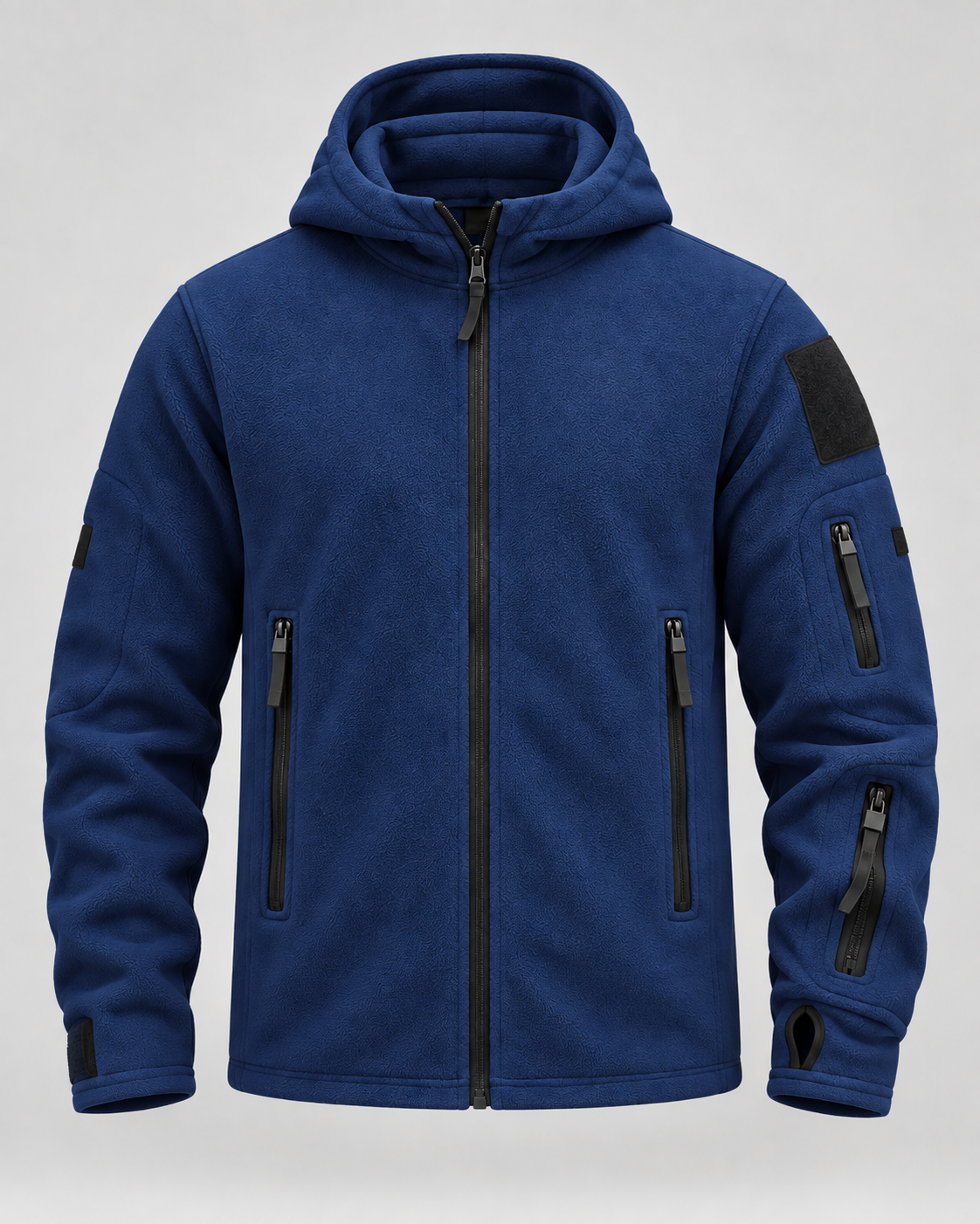 Men's Full-Zip Fleece Jacket - Hooded Multi-Pocket Regular Fit