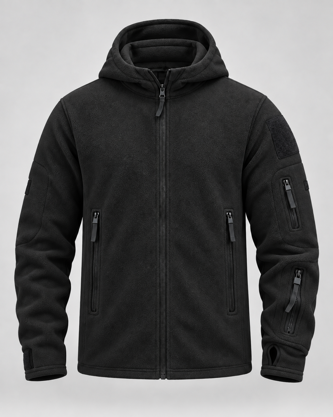 Men's Full-Zip Fleece Jacket - Hooded Multi-Pocket Regular Fit