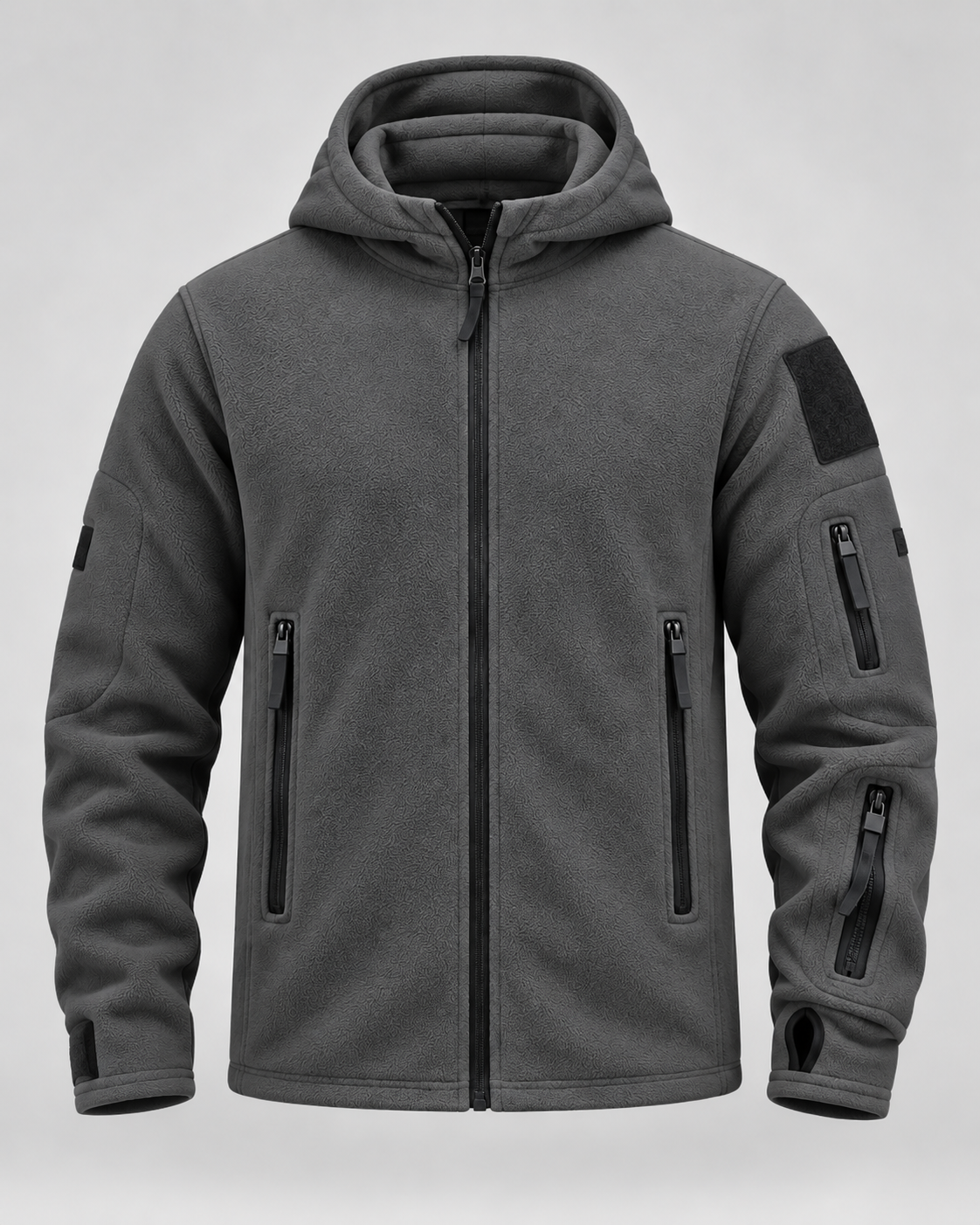 Men's Full-Zip Fleece Jacket - Hooded Multi-Pocket Regular Fit