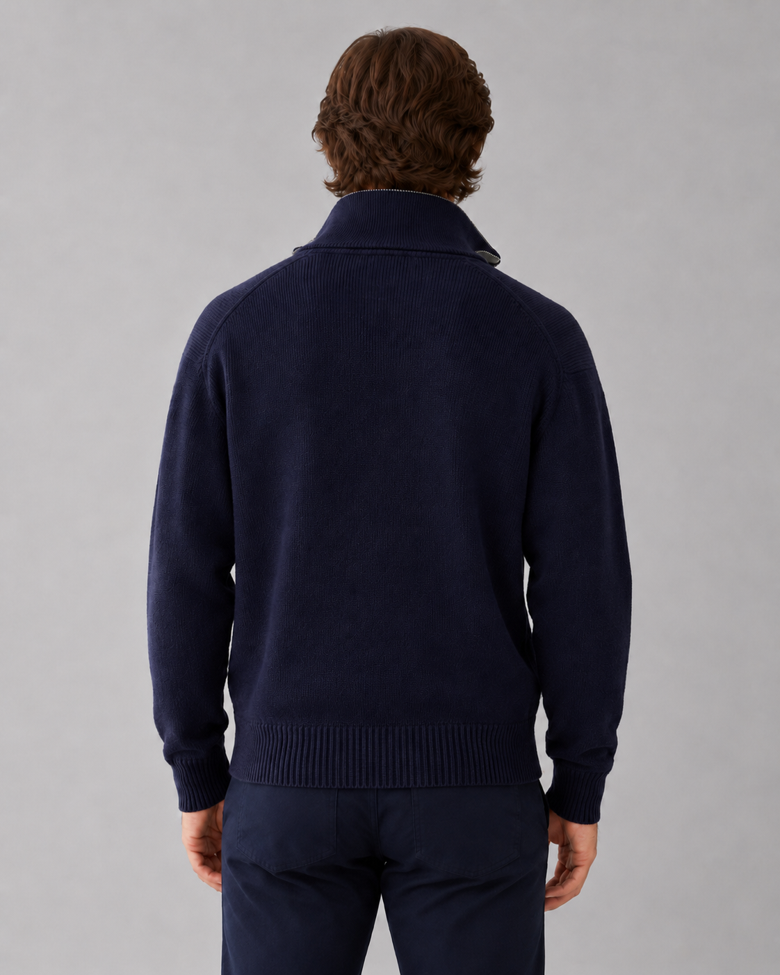 Men's Full-Zip Knit Cardigan with Contrast Collar
