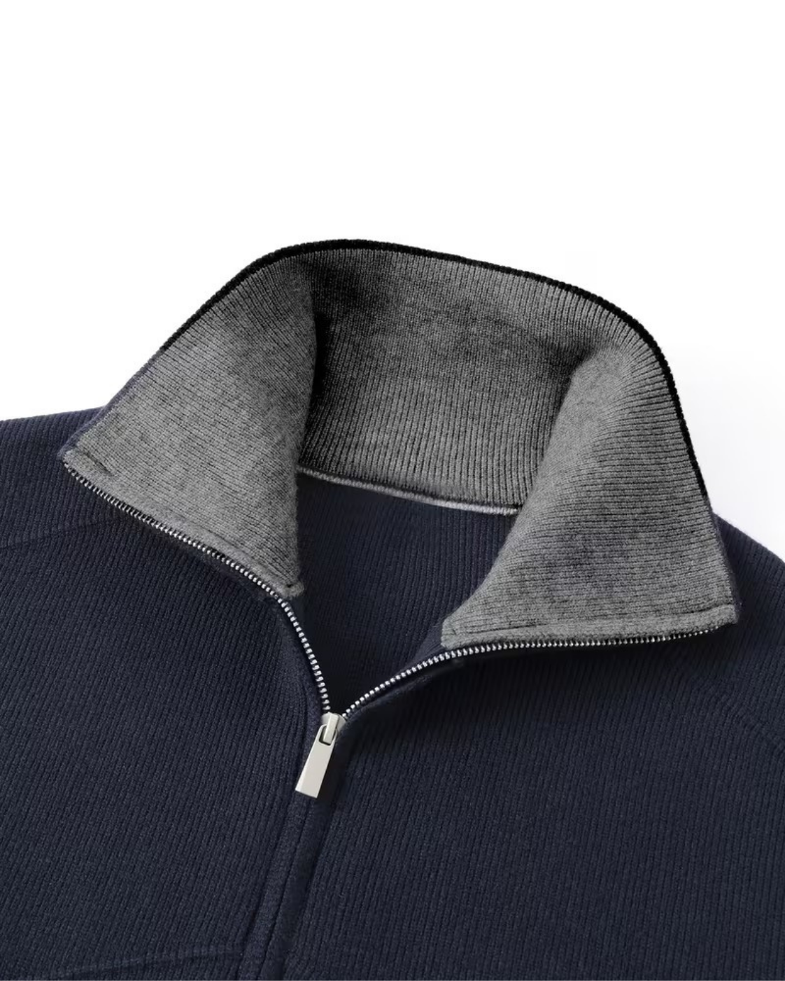 Men's Full-Zip Knit Cardigan with Contrast Collar