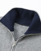 Men's Full-Zip Knit Cardigan with Contrast Collar