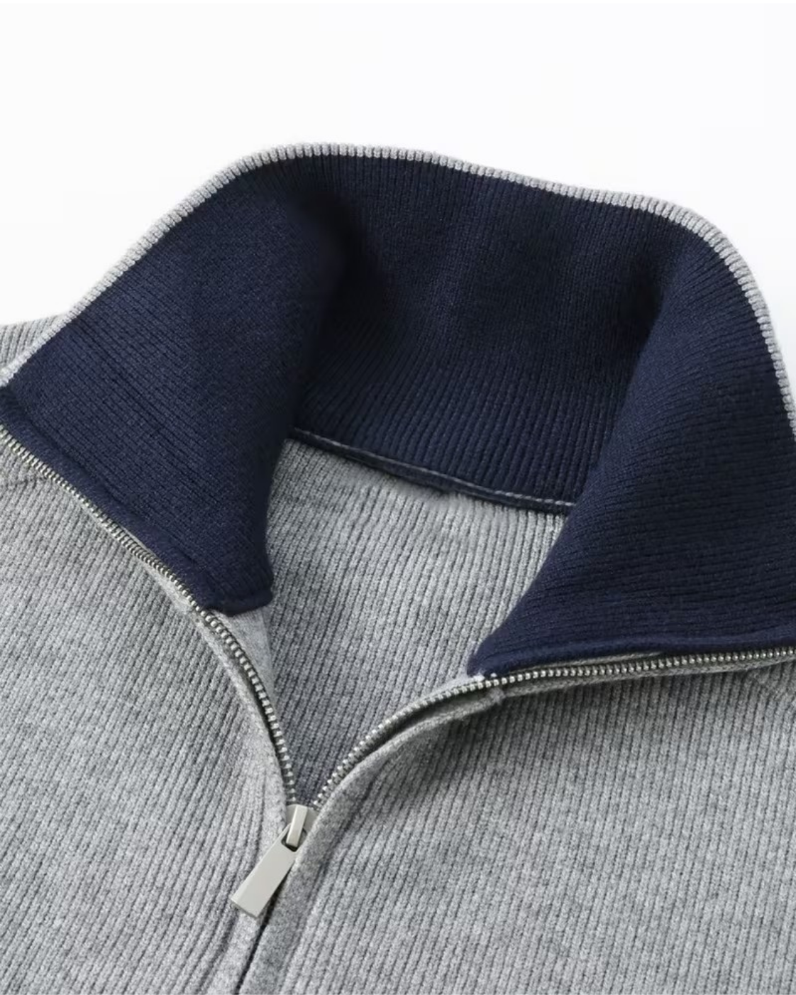 Men's Full-Zip Knit Cardigan with Contrast Collar