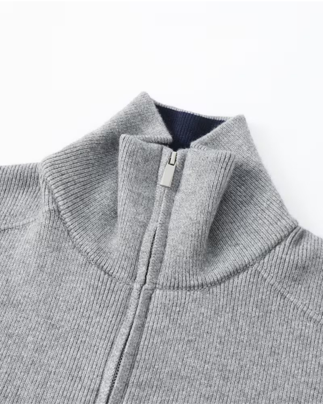 Men's Full-Zip Knit Cardigan with Contrast Collar
