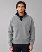 Men's Full-Zip Knit Cardigan with Contrast Collar