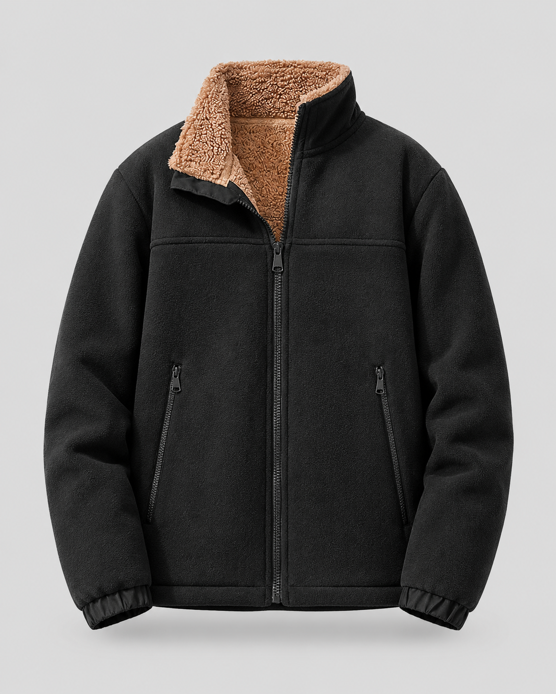 Men's Full-Zip Sherpa Fleece Jacket - Stand Collar