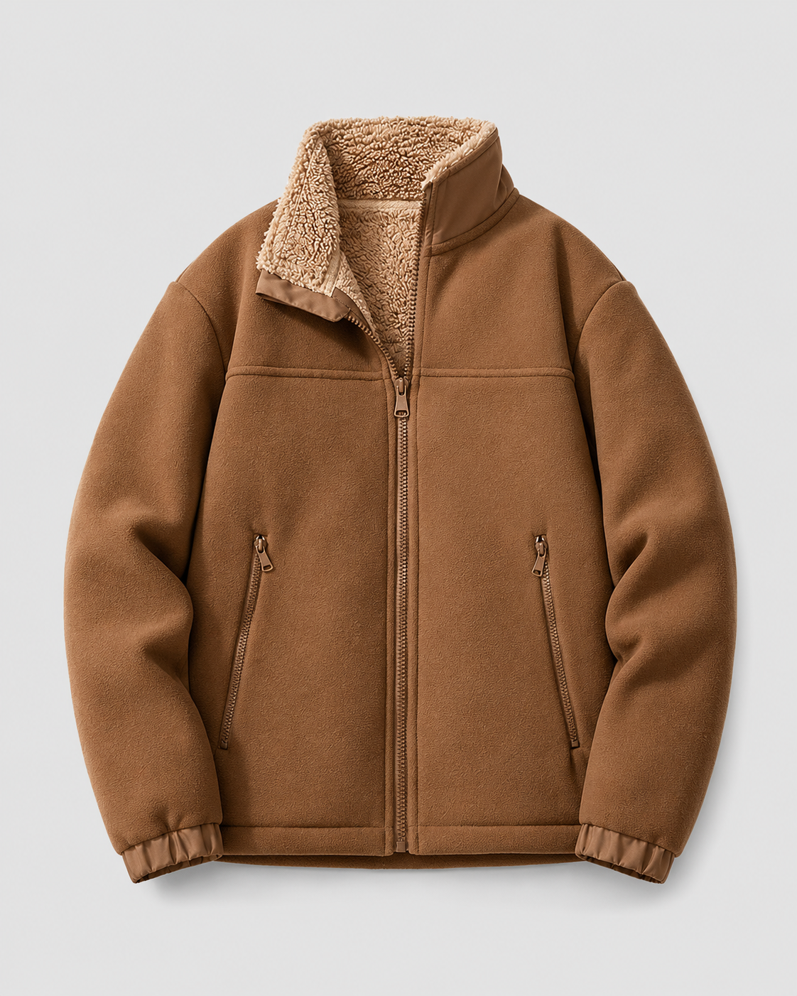 Men's Full-Zip Sherpa Fleece Jacket - Stand Collar