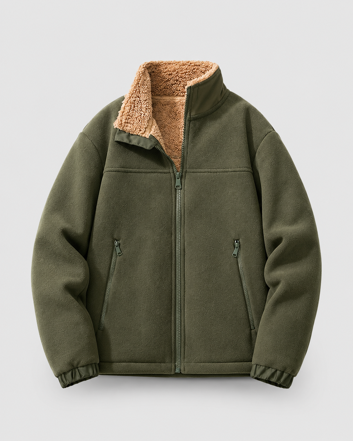 Men's Full-Zip Sherpa Fleece Jacket - Stand Collar
