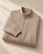 Men's Full-Zip Wool Cardigan - Funnel Neck with Pockets