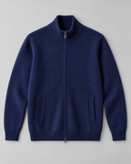 Men's Full-Zip Wool Cardigan - Funnel Neck with Pockets