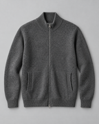 Men's Full-Zip Wool Cardigan - Funnel Neck with Pockets