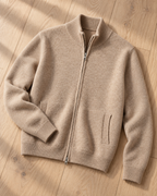 Men's Full-Zip Wool Cardigan - Funnel Neck with Pockets