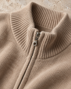 Men's Full-Zip Wool Cardigan - Funnel Neck with Pockets
