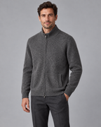 Men's Full-Zip Wool Cardigan - Funnel Neck with Pockets