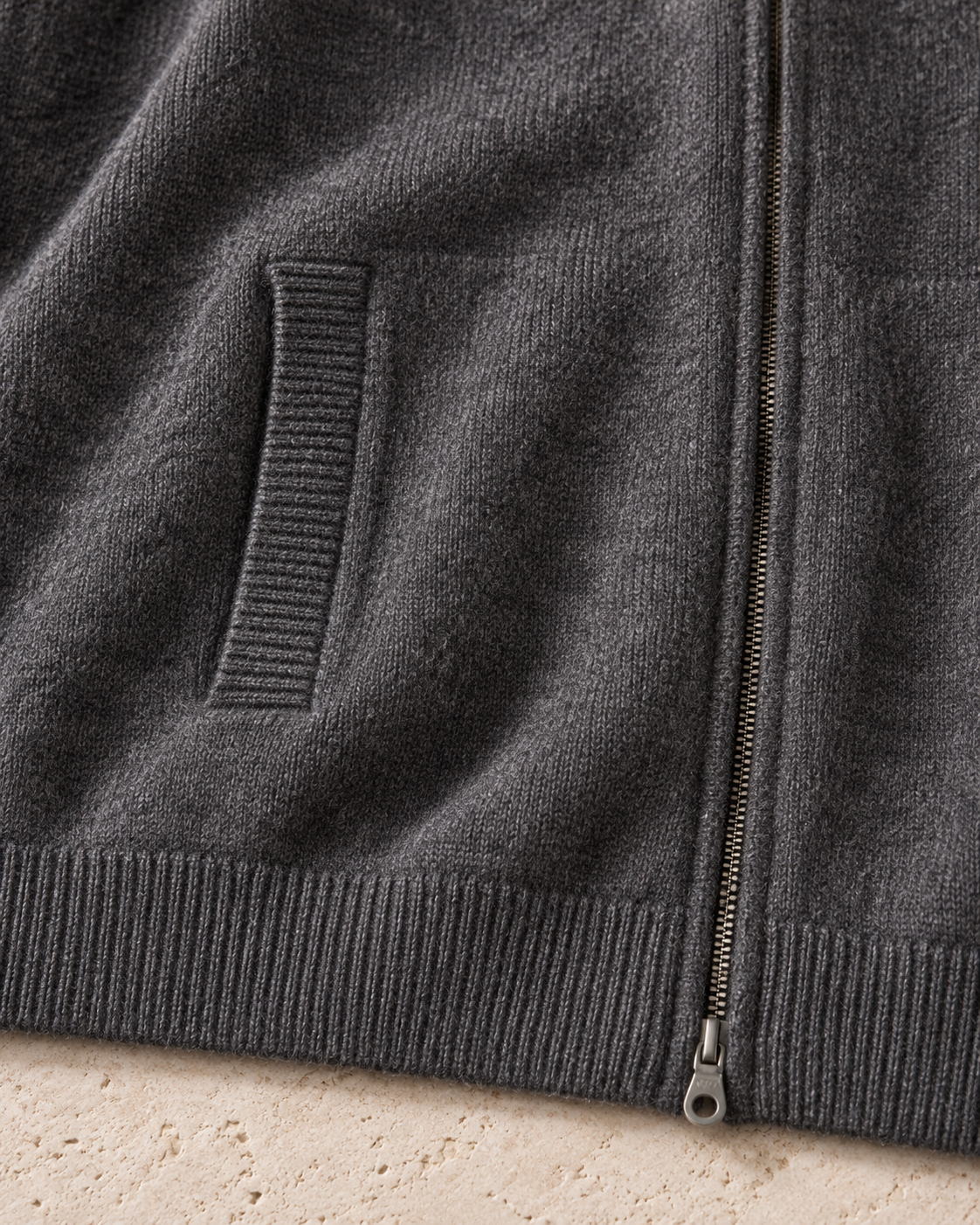 Men's Full-Zip Wool Cardigan - Funnel Neck with Pockets