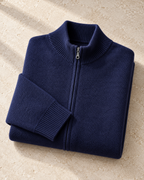 Men's Full-Zip Wool Cardigan - Funnel Neck with Pockets