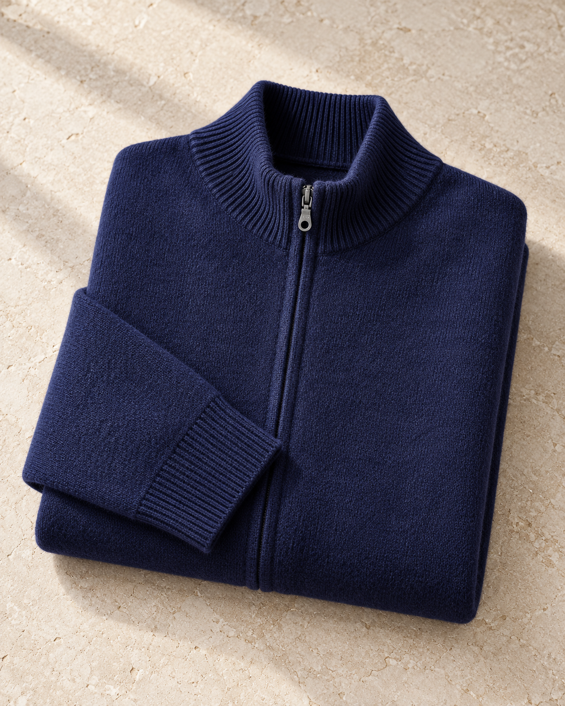 Men's Full-Zip Wool Cardigan - Funnel Neck with Pockets