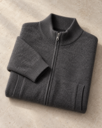 Men's Full-Zip Wool Cardigan - Funnel Neck with Pockets