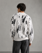 Men's Fuzzy Knit Sweater - Abstract Print Relaxed Fit