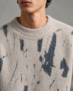 Men's Fuzzy Knit Sweater - Abstract Print Relaxed Fit