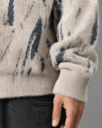 Men's Fuzzy Knit Sweater - Abstract Print Relaxed Fit