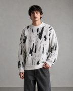 Men's Fuzzy Knit Sweater - Abstract Print Relaxed Fit