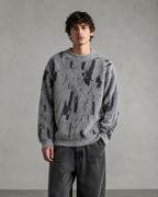 Men's Fuzzy Knit Sweater - Abstract Print Relaxed Fit