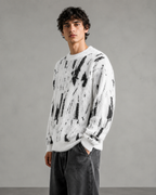 Men's Fuzzy Knit Sweater - Abstract Print Relaxed Fit