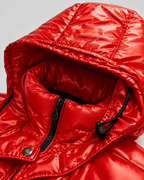 Men's Glossy Quilted Puffer Jacket - Hooded Zip-Up