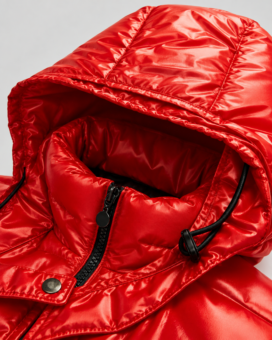 Men's Glossy Quilted Puffer Jacket - Hooded Zip-Up